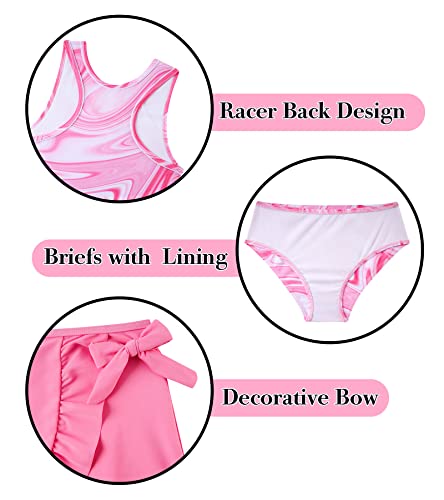 Girls Swimsuits 3 Piece Tankini Bathing Suit Set Cute Bikini Swimwear with Cover Ups Beach Skirt 5-16 Years