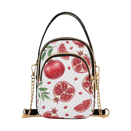 Shoulder Handbags for Women Quilted Chain Strap Cell Phone Handbag Fun Zipper Bowler Tote Ladies Satchel Watercolor Pomegranate Fruits