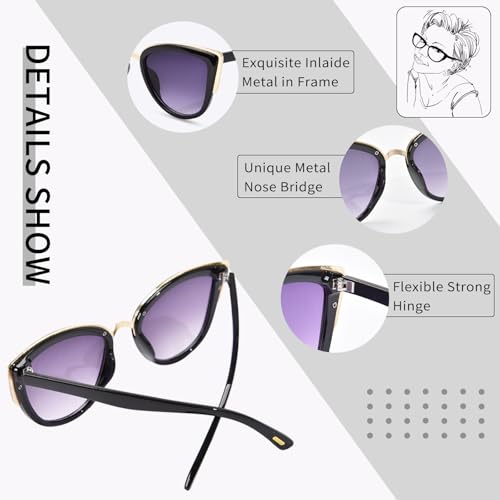 OPTOFENDY Oversized Cat Eye Sunglasses for Women, Trendy Metal Frame Sun Glasses Shades UV Protection, OP25013