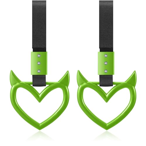 Fabbay 2 Pieces Heart Handle Keychains Car Accessory Heart Hand Strap Drift Charm for Car Interior Exterior Decoration(Green,Devil Style)