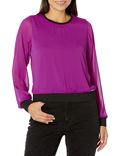 DKNY Women's Contrast Easy Sheer Sleeve Sportswear Top, Byzantine, Medium
