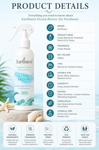 Image of Ocean Breeze Natural Air Freshener Room & Car Spray | Ocean Breeze Room Freshener Spray for Home, Office, Bathroom & Car | 200ml