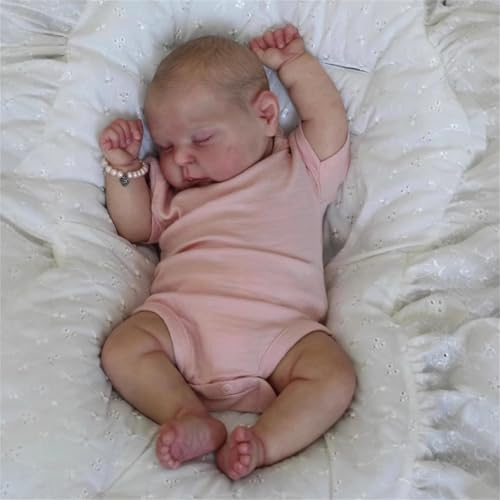 Reborn Baby Realistische - 19 Zoll Reborn Puppe Weichem Stoffkörper Lebensecht Vinyl Babypuppen wie EIN Echtes Schlafendes Baby Puppe Handgefertigte mit Zubehör für Kinder Geschenke Spielzeug – Bild 4