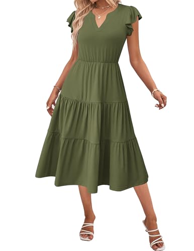Image of ZEAGOO Womens Summer Casual Dresses Ruffle Sleeve V Neck Midi Dress Flowy Tiered Dress with Pockets Boho Sundresses