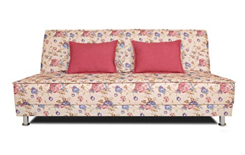 Image of Adorn India Roselyn 3 Seater Sofa Cum Bed Digitel Print (Beige), Wood, Foam