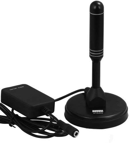 Amplified HD Digital TV Aerial - August DTA245 - Indoor/Outdoor Portable Antenna Amplified Signal Booster Support 4K 1080p with Magnetic Base 6.5 ft Coax Cable 90 Miles Range