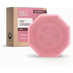 Sud Scrub® Antimicrobial Silicone Face Scrubber, 1 Pack, Gentle Face Exfoliator for Sensitive Skin, Eco Friendly Facial Cleansing Brush, Exfoliating Face Brush for Men and Women (Pink)