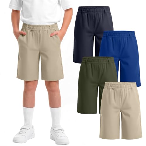 Vinsatin 4 Pcs Boys Uniform Shorts Straight Fit, 4-Color, 13-14 Years