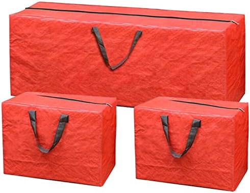 SUL Christmas tree storage bag 3pc Xmas Storage Bags Heavy Duty Tearproof Bags with Zip Carry Handles Waterproof Christmas Storage Decorations Bag Tree Christmas Accessories (Red)