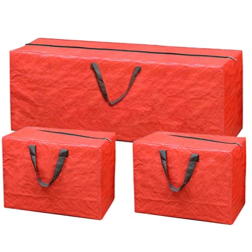 SUL Christmas tree storage bag 3pc Xmas Storage Bags Heavy Duty Tearproof Bags with Zip Carry Handles Waterproof Christmas Storage Decorations Bag Tree Christmas Accessories (Red)