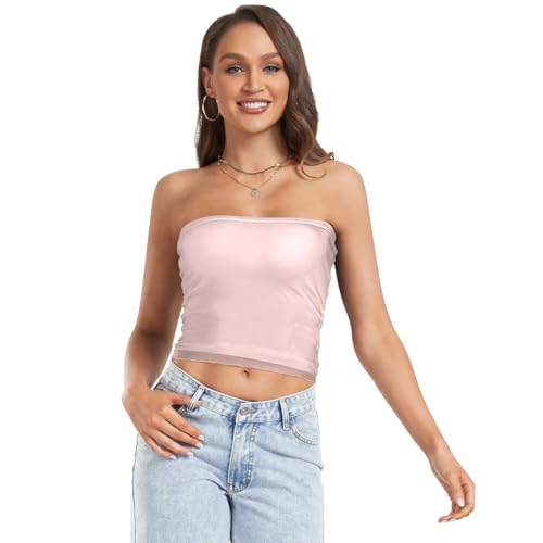 EtherSpher Light Pink Soft Womens Tube Tops Tube Shirt for Teen Girls Gym, Light Pink, Large