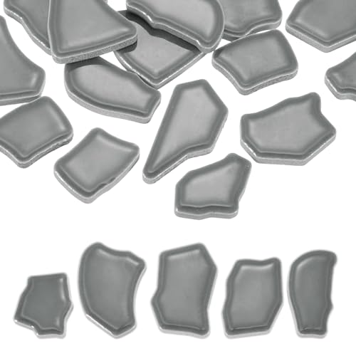 PATIKIL 250g/0.55LB Irregular Ceramics Mosaic Tiles, 0.79"-1.57" Mosaic Stained Tile Broken Porcelain Pieces Stones Bulk for DIY Craft Making Vases Home Decoration, Gray