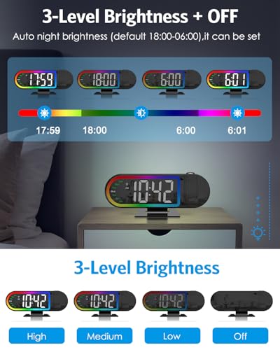 AMIR Projection Alarm Clock for Bedroom Ceiling with 17-Color Ambient Light - Image 5