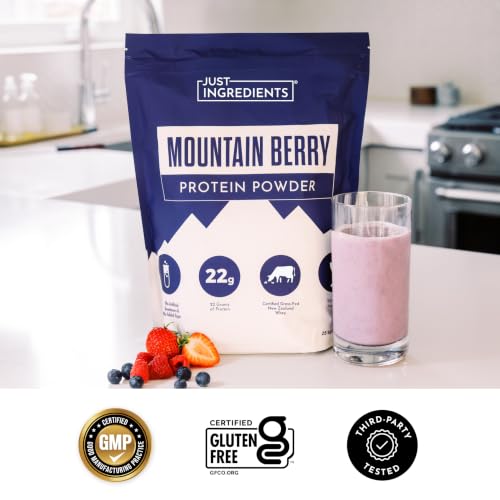 Image of JUST INGREDIENTS Mountain Berry Protein Powder - 30-Serving Blend with 100% Grass-Fed Whey & Organic Plant Proteins - Mixed Berry Flavor with Real Fruit - Supports Muscle Recovery, Energy*