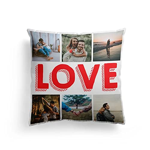 HWLY Almohada de collage de fotos de amor, funda de almohada personalizada, almohada personalizada, almohada de fotos, regalo de recuerdo para amigos y familiares (Leinen, 40 x 40 cm)
