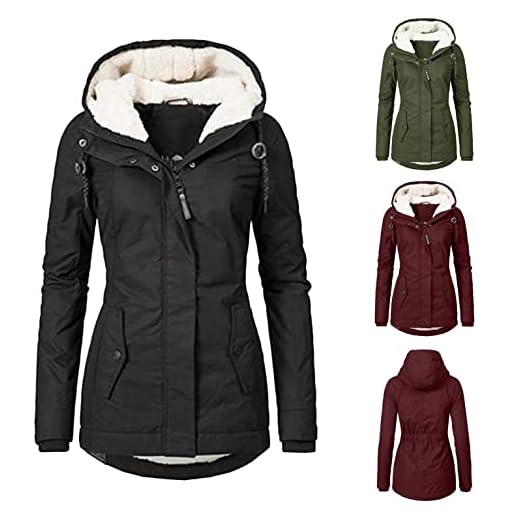 HHWY Vinterjacka dam lång rea plyschjacka med huva kvinnor plus sammet tjockare varm fritid dragkedja parkas fleecerock lång varm utomhus sportjacka funktionell jacka övergångskappa, Schwarz2, L