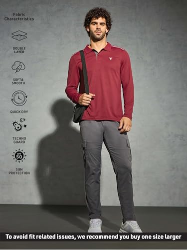 Image of TECHNOSPORT Men's Solid Full Sleeve Polo T-Shirt TECHNOCOOL+ Quick Dry Slim Fit Sports Tee for Travel Casual Smart Wear UPF50+ Anti Odour