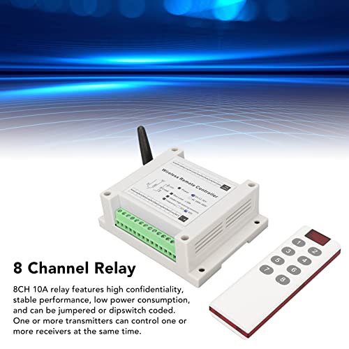 433mhz 8 Channel Remote Control Relay Switch, 0A DC 12V‑36V Relay Secure Remote Control Switch Relay Module with Remote Control for Motor Light Gate Door DIY Controller