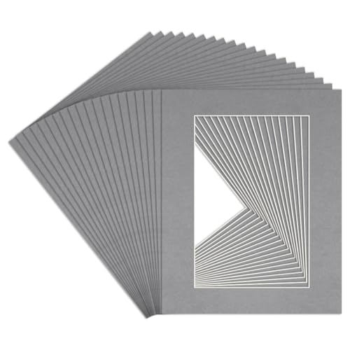 Image of Procut Global 20x16" Mid Grey Picture Mounts to Fit 15x10" Aperture - Precision Cut Cardboard Photo Mount - Ideal for Frames, Prints, Artwork & Certificates - Sizes & Colours Available - 20 Pack
