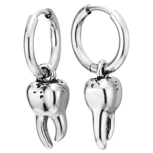 Pendientes aro hombre góticos con colgante de diente para looks urbanos diarios