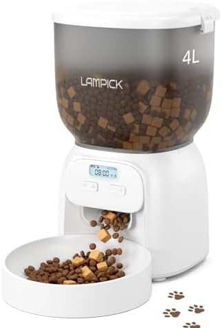 Automatic Cat Feeder, 4L Detachable Cat Food Dispenser for Dry Food Up to 15 Portions(8g/Portion) 6 Meals Per Day, Dual Power Supply Timed Cat Feeders