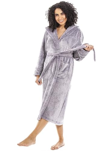 Peignoir à capuche femme polaire robe de chambre longue chaude à ceinture et poches Camille