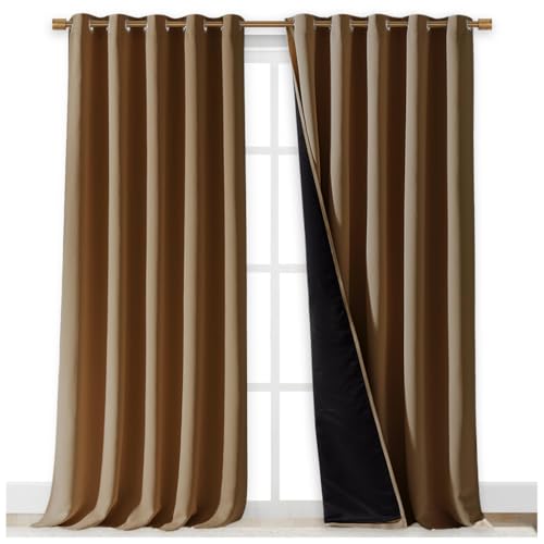 Image of NICETOWN Total Shade Curtains and Draperies, Gold Brown, Package of 2, 62 inches Wide x 95 inches, LongHeavy-Duty Full Light Shading Drapes with Black Liner Backing for Villa /Hall /Dorm Window