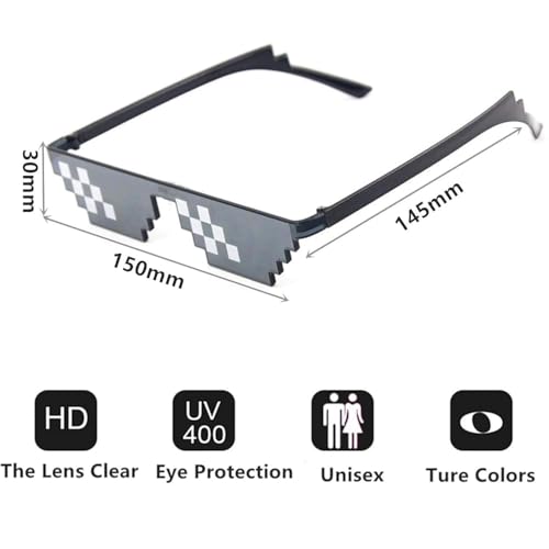Image of STORE 2508 Pixelated Thug Life Party glasses Gangster Gangsta Life Funny Novelty Shades, Photo Props Unisex Sunglasses Eyeglasses