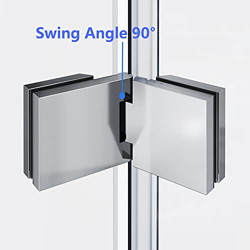 Elegant 48" W X 58" H Frameless Hinged Bathtub Door 5/16" Clear Tempered Glass Hinged Pivot Framless Stationary Panel Tub Shower Doors Support Bar Included Chrome Finish #TOP7