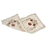 Weiße rechteckige Tischdecke mit gesticktem Blumenmuster, für Hochzeiten, Jubiläumsessen, Familienfeiern und Heimdekoration (40 x 85 cm rechteckig)