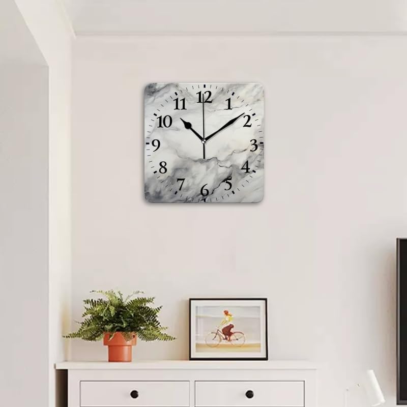 Quartz Wall Clocks Non-Ticking Silent Battery Operated Modern Wall Clocks Decorative for Home,Bedroom-Marble Texture On White Background with Gray and Black Lines(14inch)