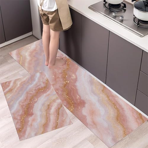 Alfombra lavable de mármol abstracto y pan de oro con acabado refinado 4