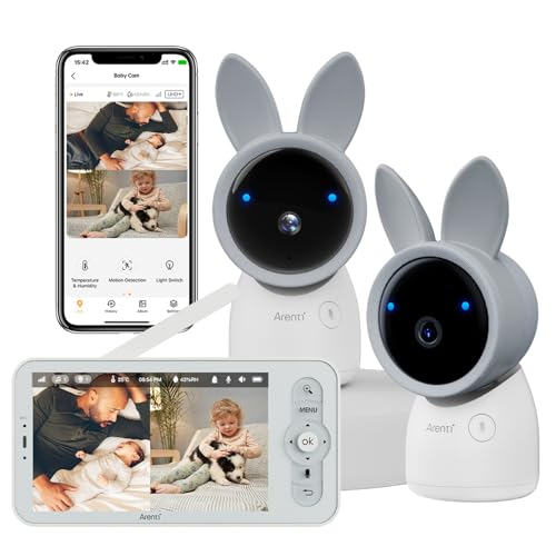 Image of ARENTI Baby Monitor with 2 Cameras, Cry&Motion Detection, 2K Smart Baby Camera with 5'' Upgraded Wireless Display, 2 Way Audio, Super Night Vision, Lullabies, Breathing Light, Temp&Humidity Sensor