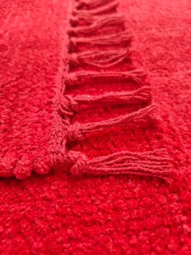 Image of Pooja Pure Cotton Hand Knitted Reversible Aasan Mat (Red, 19 inchx19 inch | 48x48cm)