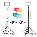 EMART LED撮影用ライト２本セット ビデオライト 調節可能な高さ53~136cm 調光可能5600k 4色調節 11段階明度調光 持ち運び便利 組み立簡単 写真スタジオ/ビデオ通信/Web会議/物撮り/youtube/tiktok/生放送/照明/ビデオ撮影/ゲーム実況などに大活躍（ミニ三脚x2、カラーフィルターx8、ボール雲台x1付き）