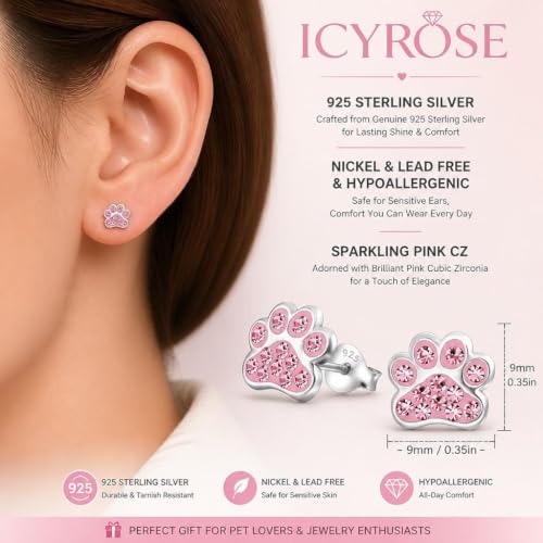 Image of 925 Sterling Silver Paw Print Stud Earrings (Choose Your Style) (Nickel Free)