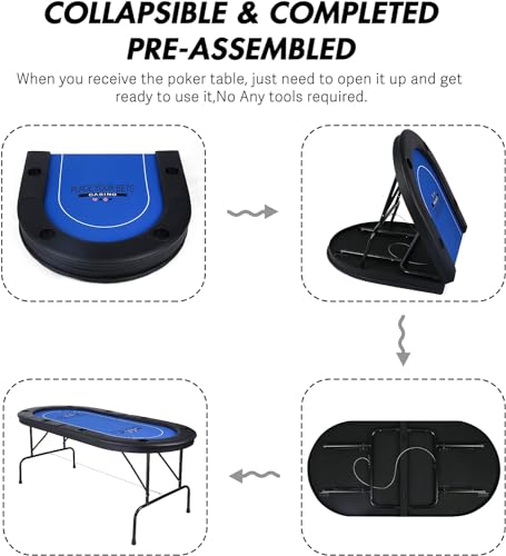 DC DICLASSE Poker Table Foldable, Card Table with Cup Holder, Casino Leisure Table Top Texas Hold 'Em Poker Table for Blackjack Board Game, Blue Speed Felt, Texas Hold’em Poker…