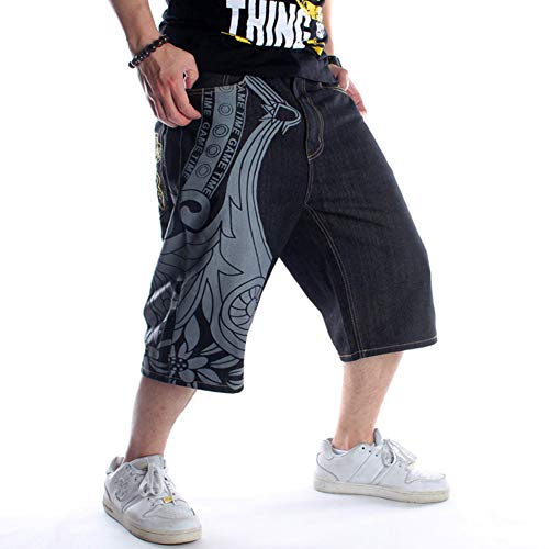 Qbo Men's Rhino Hip-Hop Embroidery Loose Denim Short Baggy Jeans-36 #TOP2