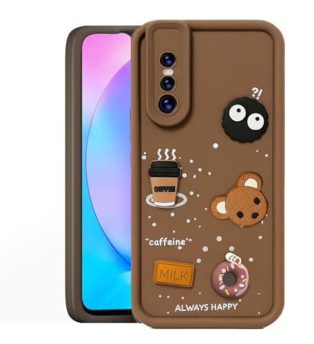 Image of Bintage Cute Fun Ball | Taddy Cartoon 3D Smiley Coffee Cup | Milk Donut | Full Protection Rubber Back Cover Compatible for Vivo 1818 / Vivo V15Pro - Brown