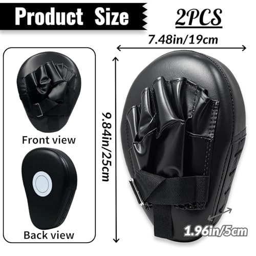 Rongrongago 1 Paar Pratzen Boxen, PU Handpratzen Boxen, Gebogene Pratzen Kickboxen, Kickboxen Boxpratzen für Muay Thai, Taekwondo, Karate, Kampfsport und Boxtraining (Schwarz)
