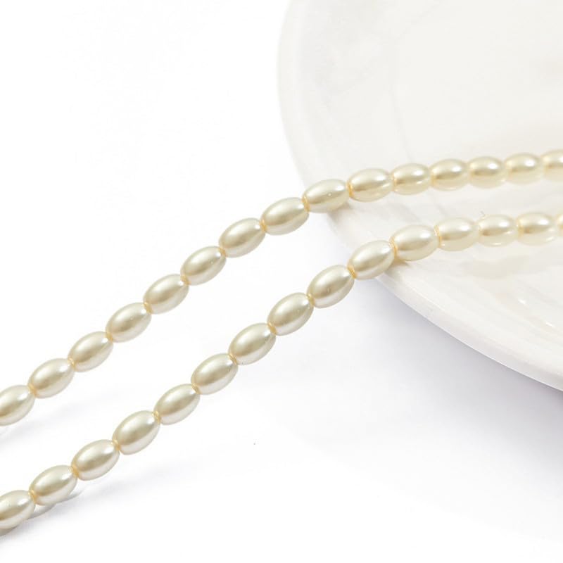 1 Roll Oval Pearl Beads String Chain Beige Glass Pearl Beads Strands for DIY Jewlery Making,Crafting,4MM*6MM