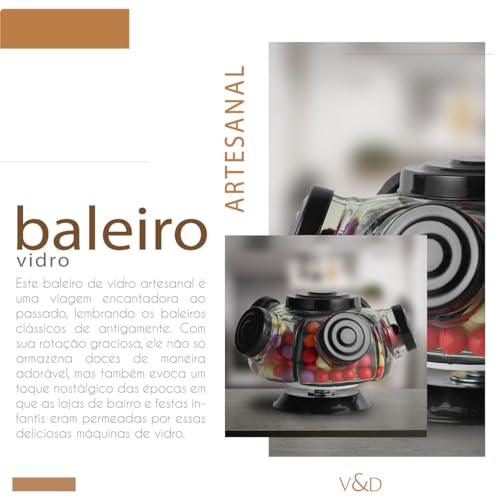 Mini Baleiro Vidro Porta Doce Preto Giratório 5 Potes