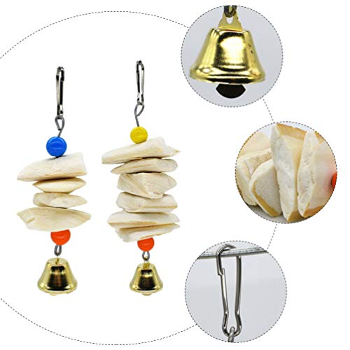 Balacoo Cuttlebone Toys for Birds- 2 Pack Parrot Toys Chewing Bird Toy Cuttlebone Beak Grinding Cage Hanging Bell for African Greys Conure Eclectus Budgies Parakeet Cockatiel, 2 Pack - Image 7