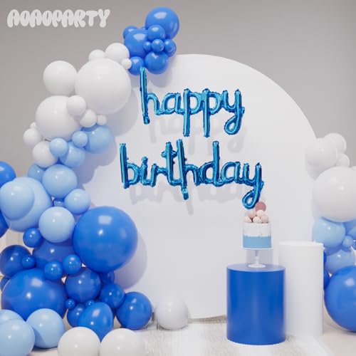 Image of Blue Happy Birthday Balloons Banner 16 Inch Mylar Foil | Happy Birthday Letters Sign for Women Men Adults Birthday Party Decorations