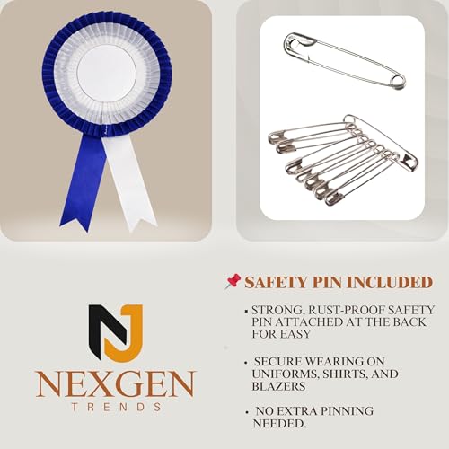Image of NEXGEN Trends Double Line Satin Award Badge for School Sports Day, Annual Day & Prize Distribution | Premium Ribbon Badge with Safety Pin | Pack of 10 (Dark Blue-White)
