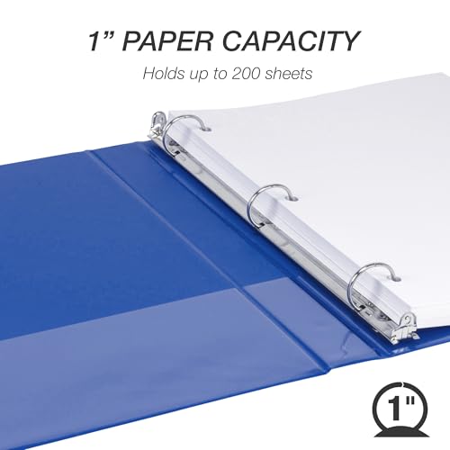 Samsill 1 Inch 3 Ring Binders, Economy Round Ring, Clear View Cover, 200 Sheet Capacity - for School, Home, Office - Blue, 12 Pack by Samsill - Image 3