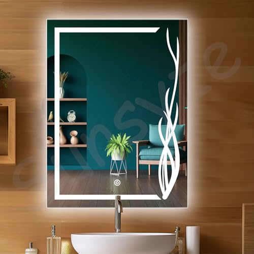 Image of Sunsyze Modern 18x24 Led Mirror for Bathroom & Bedroom, Mirror with Light, Touch Sensor Controlled with 3 Colour Lights and Brightness Adjustable