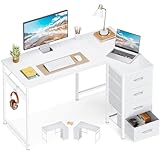 Casaottima L Shaped Desk with 4 Drawers, 40' Small White Computer Desk with Storage, Reversible Kids...