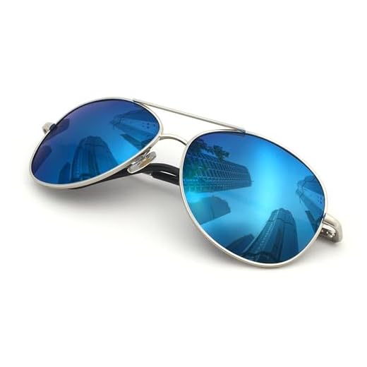 J+S Óculos de sol aviador clássico estilo militar premium, polarizado, 100% de proteção UV (armação grande - armação prata/lente espelhada azul