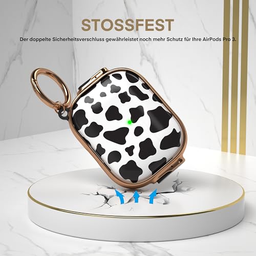 Image of Maxjoy for AirPods Pro 3rd Generation Case with Lock, Cute AirPods Pro 3 Case Lock Protective Hard AirPod Pro 3 Cover for Women Men with Keychain for Airpod Pro 3rd Gen Cover 2025, Cow Print